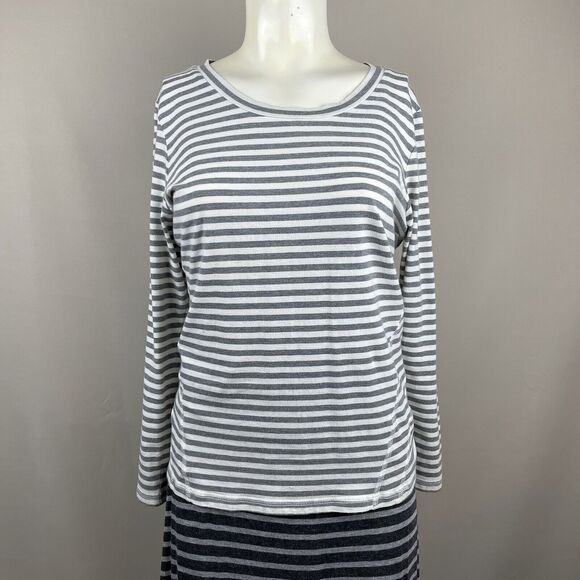 T by TALBOTS Long Sleeve Tee Women's LP Cream & Grey Stripe Basic Preppy Classic - Picture 14 of 16